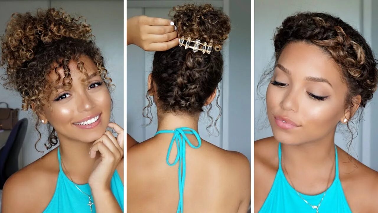 Прически для лета на кудрявые волосы 3 Summer Hairstyles for Curly Hair Ashley Bloomfield - YouTube