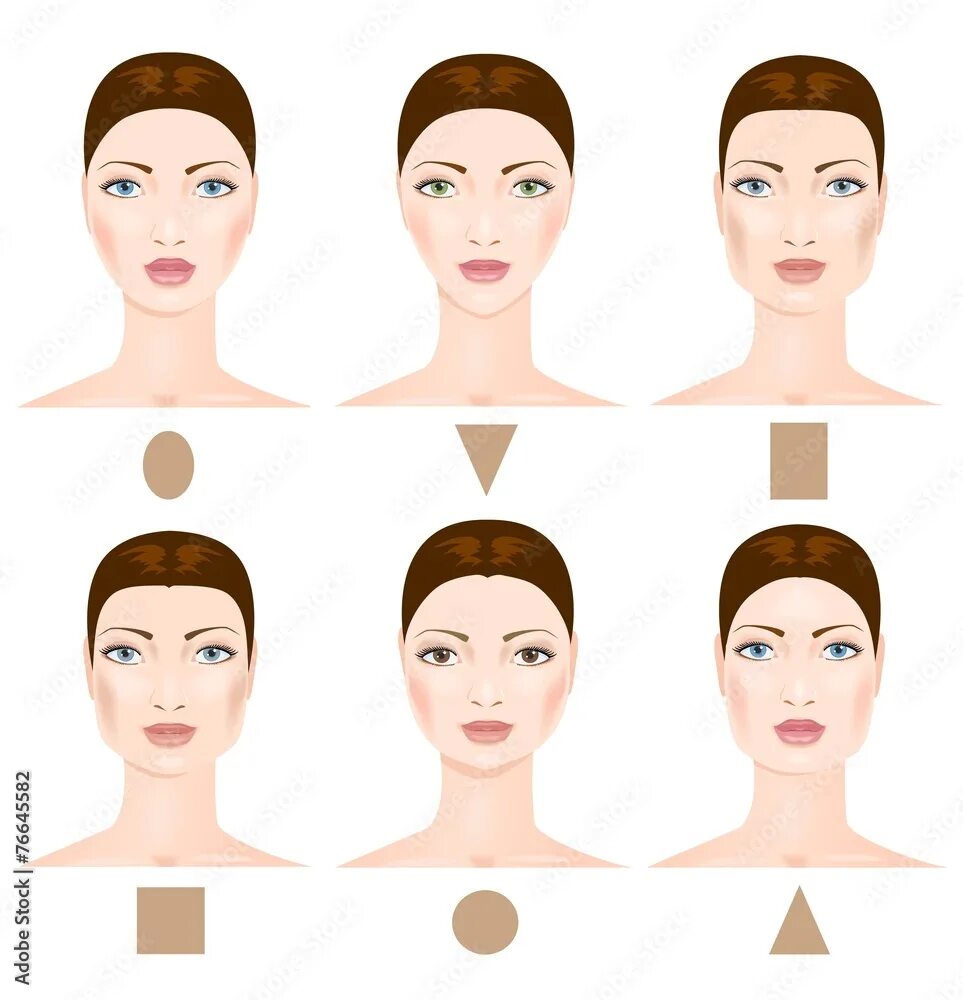 Прически для лица перевернутый треугольник женские Set of six different woman's face shapes. Vector Векторный объект Stock Adobe St