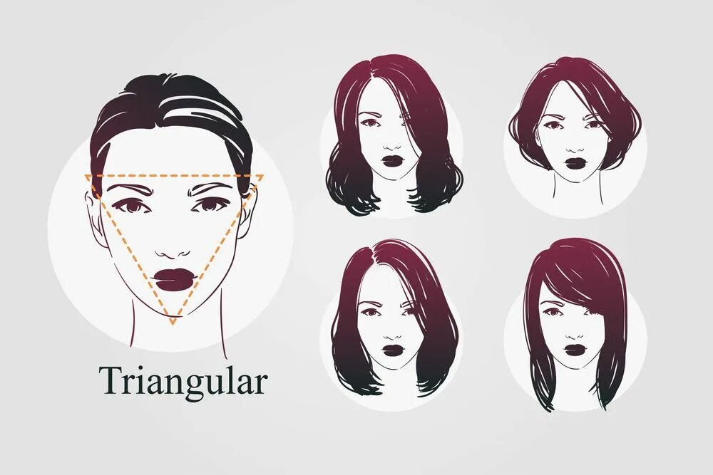 Прически для лица перевернутый треугольник женские Triangle face shape with different hairstyle examples - illustration Face shape 