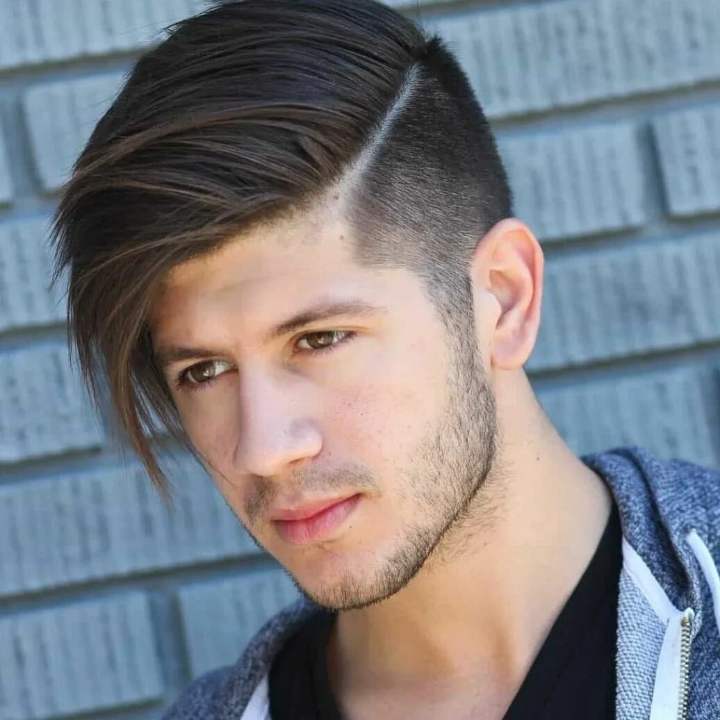 Middle Natural Straight Side Swept Fringes Men's Hairstyle Lace Front Human Wigs