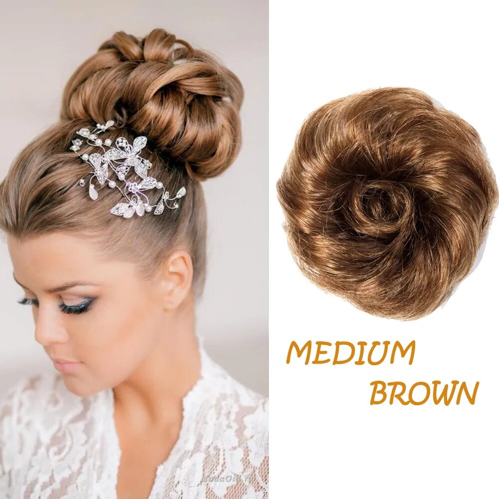 Прически для регистрации Clip In Hair Extensions Bun 100% Remy Human Hair Scrunchie Ponytail Women Updo Z