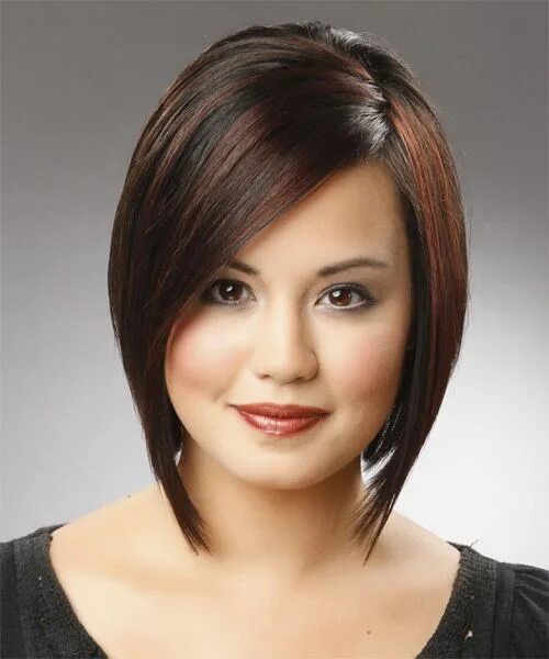 Прически для женщин без челки Medium Straight Black Chestnut Bob Haircut - Hairstyles Cabello para caras redon