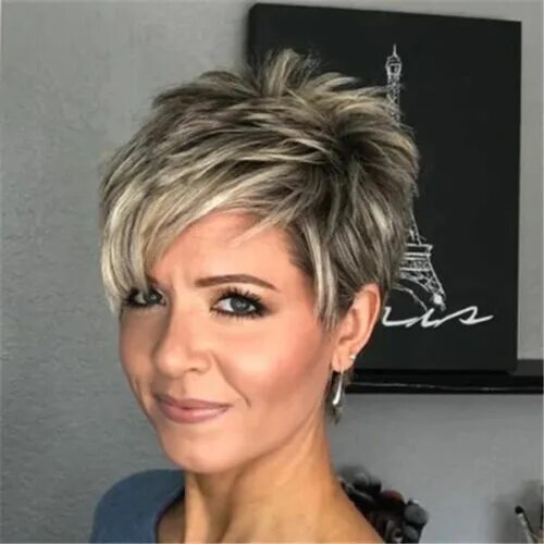 Прически для женщин мелирование короткие волосы Pixie Cut Wig Short Pixie Haitcuts Short Grey Wig Pixie Cut Wig with Bangs Mixed