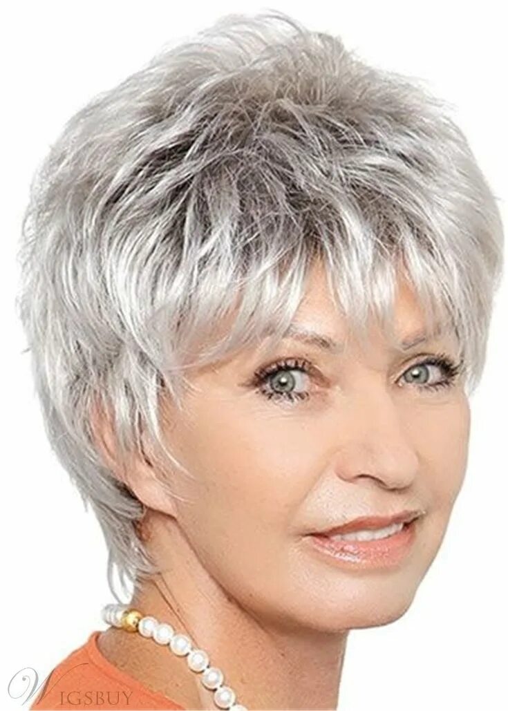 Прически для женщин после 50 шапочка Short Haircut Natural Straight Synthetic Hair Wig For Women Over 60: M.Wigsbuy.c