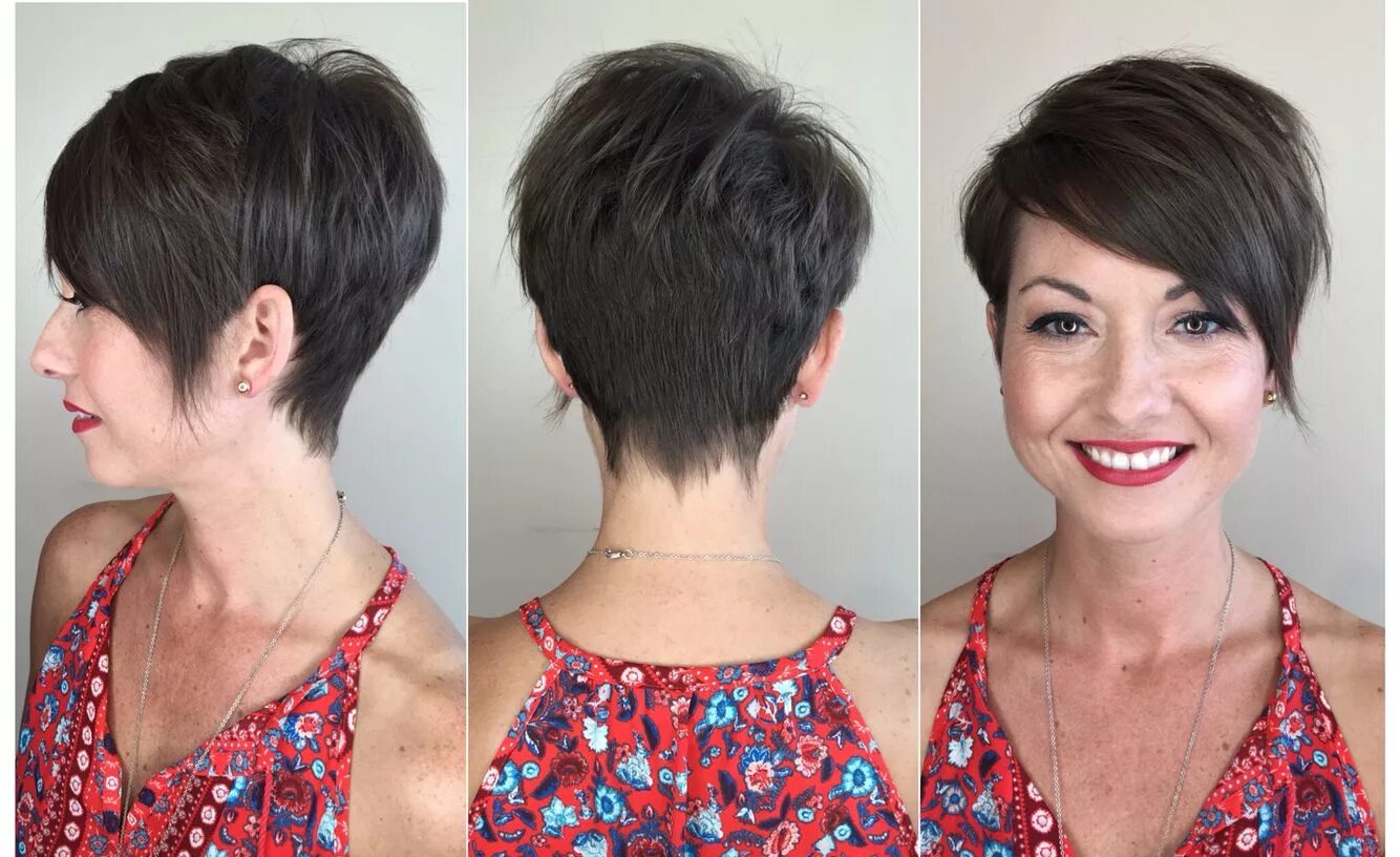 Прически для женщин с короткой шеей Stunning Long Pixie Haircut at CharMarie Salon