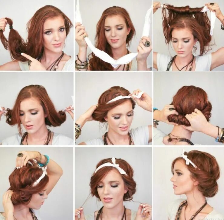 Прически дома своими руками на средние 16 coiffures très simples pour sublimer votre look Coiffure avec foulard, Tutori