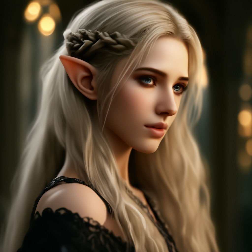 Прически эльфов женские "Elf girl, elf hairstyle, loose hair, ." - image created in Shedevrum