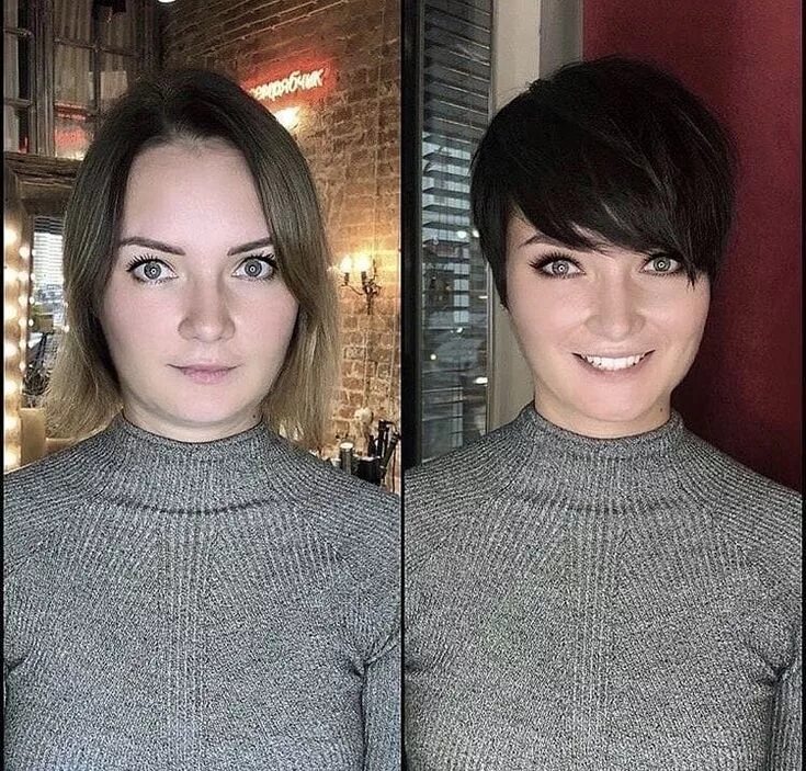 Прически фото до после Before/After Short Hairstyles Long to short hair, Pixie cut round face, Short pi