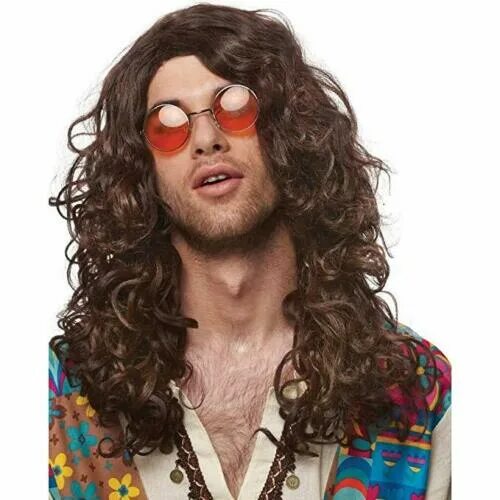 Прически хиппи мужские Hippie Rock Men's 1970's Curly Brown Costume Wig Genuine Franco - for sale onlin