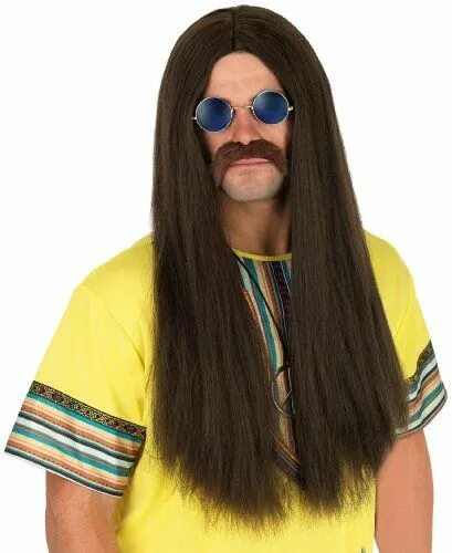 Прически хиппи мужские Fun Shack Mens Hippie Wigs Adults Long Straight Hair With Glasses - Choice Of Co