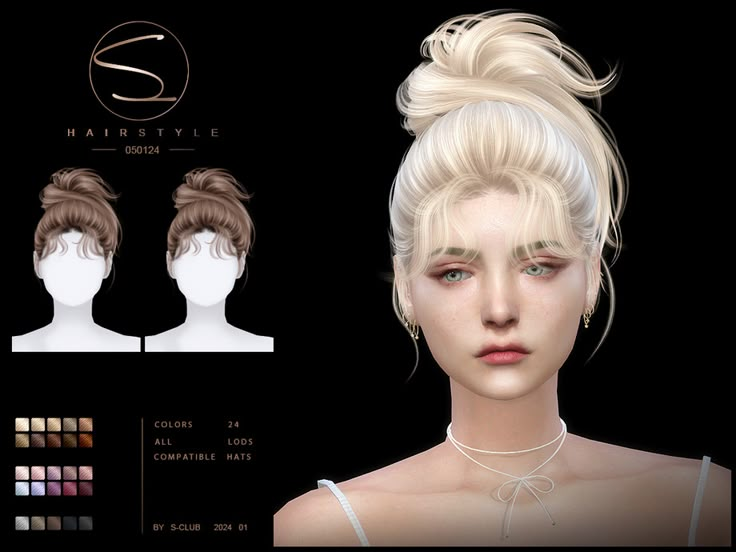 Прически и их названия женские 2024 S-Club's Cute updo hairstyle 08012024 in 2024 Sims 4 piercings, The sims 4 skin,