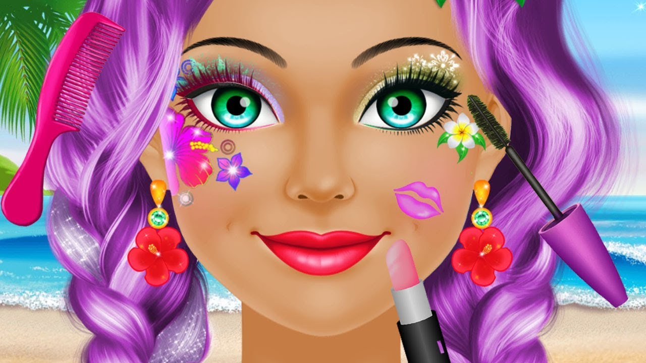 Прически и макияж для девочек играть Fun Tropical Beach Princess Makeup Dress UP Hair Style & Colors Makeover Kids & 