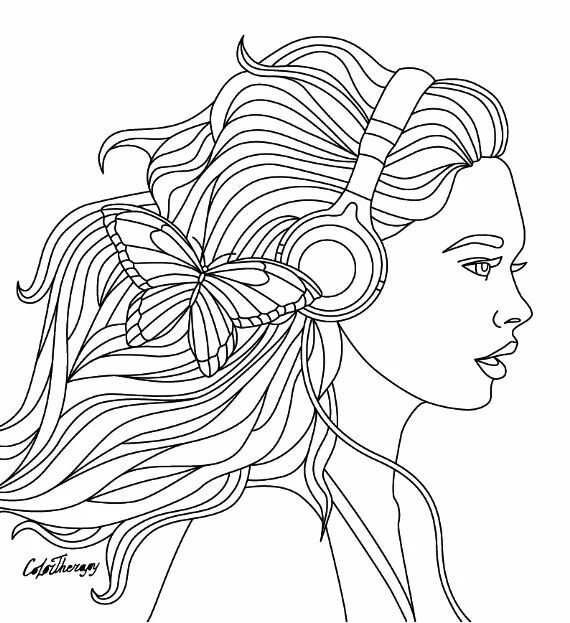 Прически и одежда для девочек раскраска Listen to the Music Coloring page Color Therapy App. Try this app for Free! get.