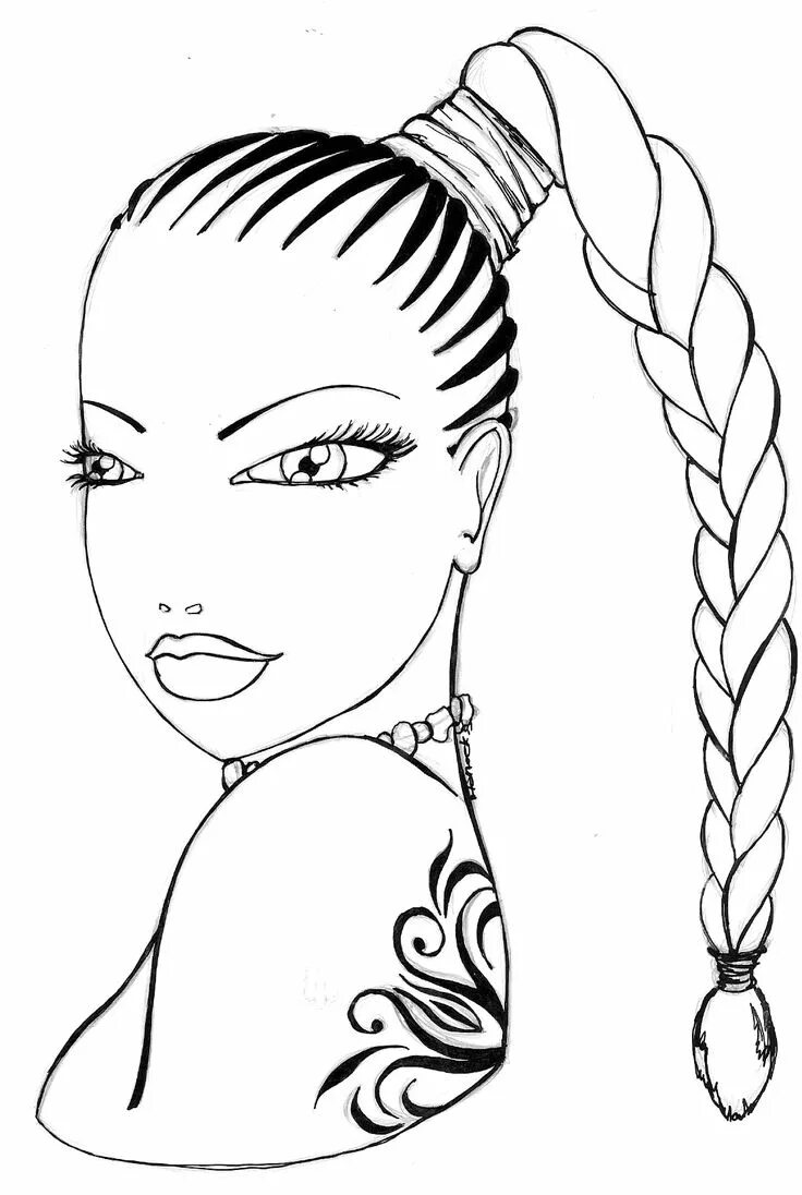 Прически и одежда для девочек раскраска Jelissa goes for a classic single braid. Coloring pages, Adult coloring pages, D