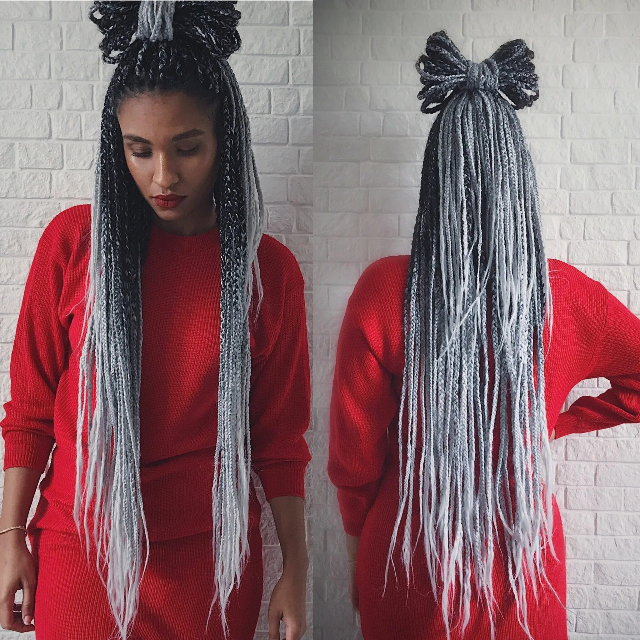 Прически из афрокосичек на длинные волосы Afropower instagram @nakittahannah #boxbraids #grey #greyhair #protectivestyle #