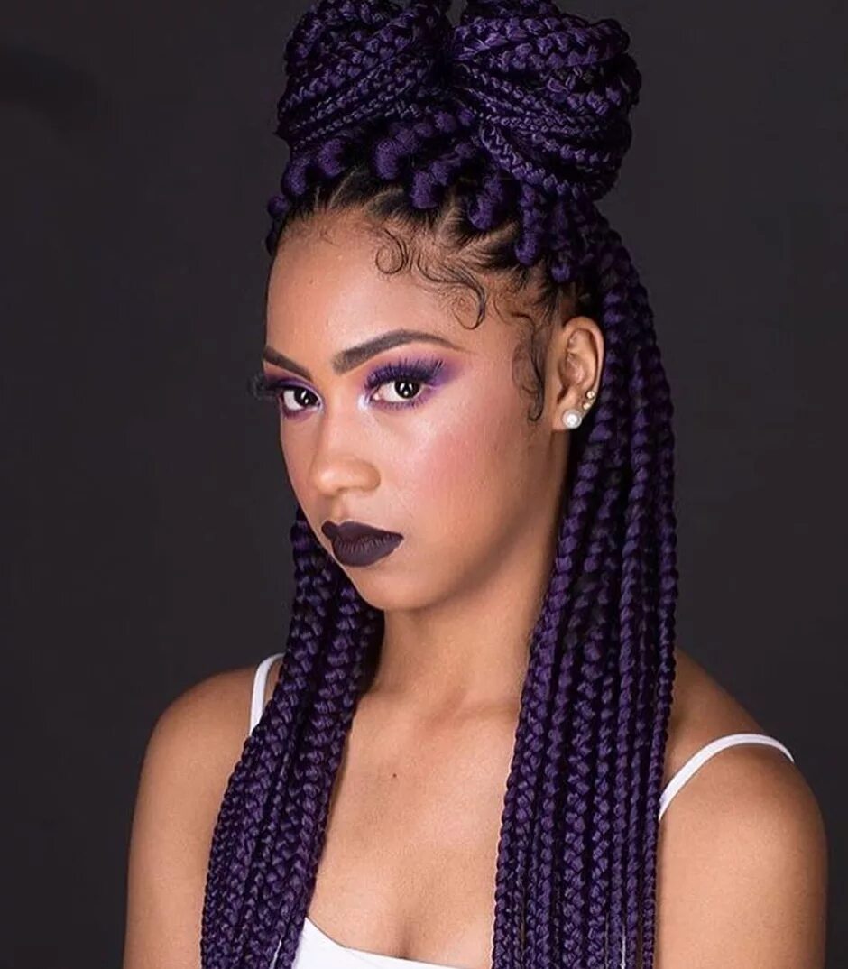 Прически из афрокосичек на длинные волосы Beautiful purple braids @iammalika - https://blackhairinformation.com/hairstyle-