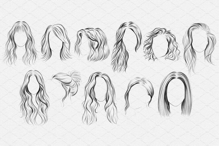 Прически карандашом легко Hairstyle I Stamps Brushes Procreate Girl hair drawing, Hair sketch, How to draw