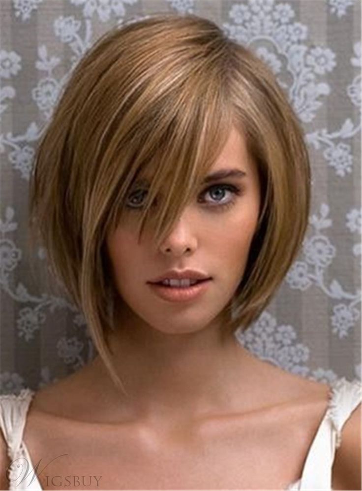 Прически каре фото современные на средние Short Straight Side Swept Fringes Bob With Bang Human Hairstyle Capless Wigs 12 