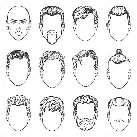 Прически людей Set of Hand Drawing Men Hairstyles Illustration Stock Illustration - Illustratio