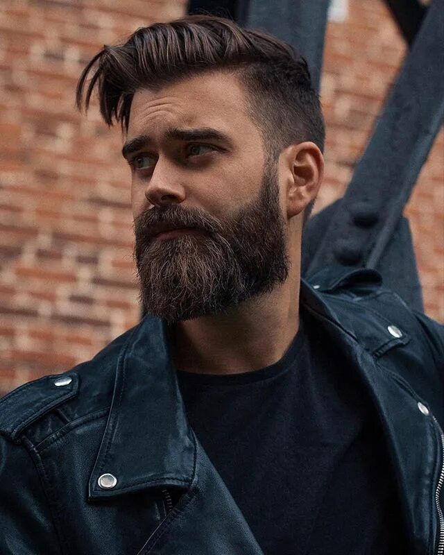 Прически мужские борода модные SlackerBlack (@slackerblack) Beard and fade hairstyle. Leather jacket from blkdn