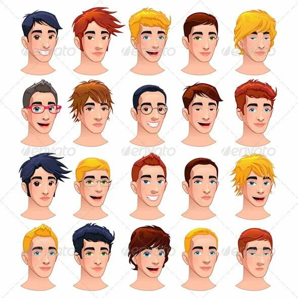 Прически мужские мультяшные Avatar Men. Cartoon hair, How to draw hair, Cartoons vector