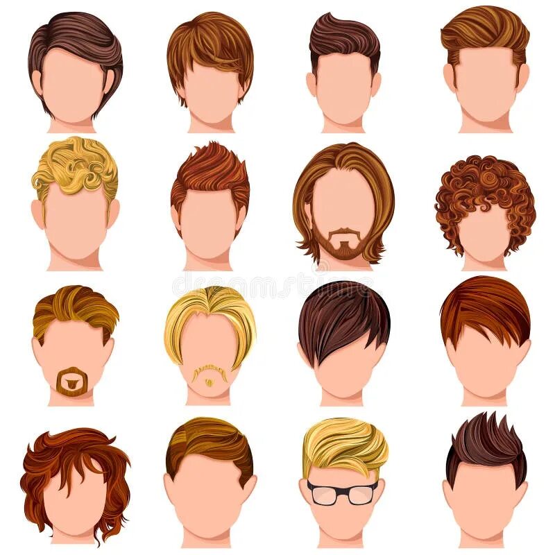 Прически мужские мультяшные Collection of Trendy Mordern Male Hairstyle Stock Vector - Illustration of perso