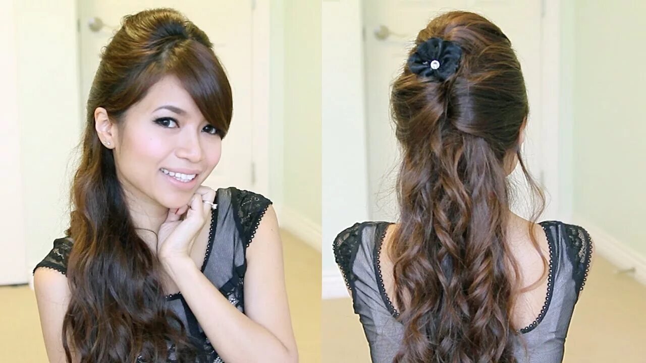 Прически на длинные волосы на ночь Elegant Prom Half-Updo Hairstyle Curly Hair Tutorial - Bebexo - YouTube