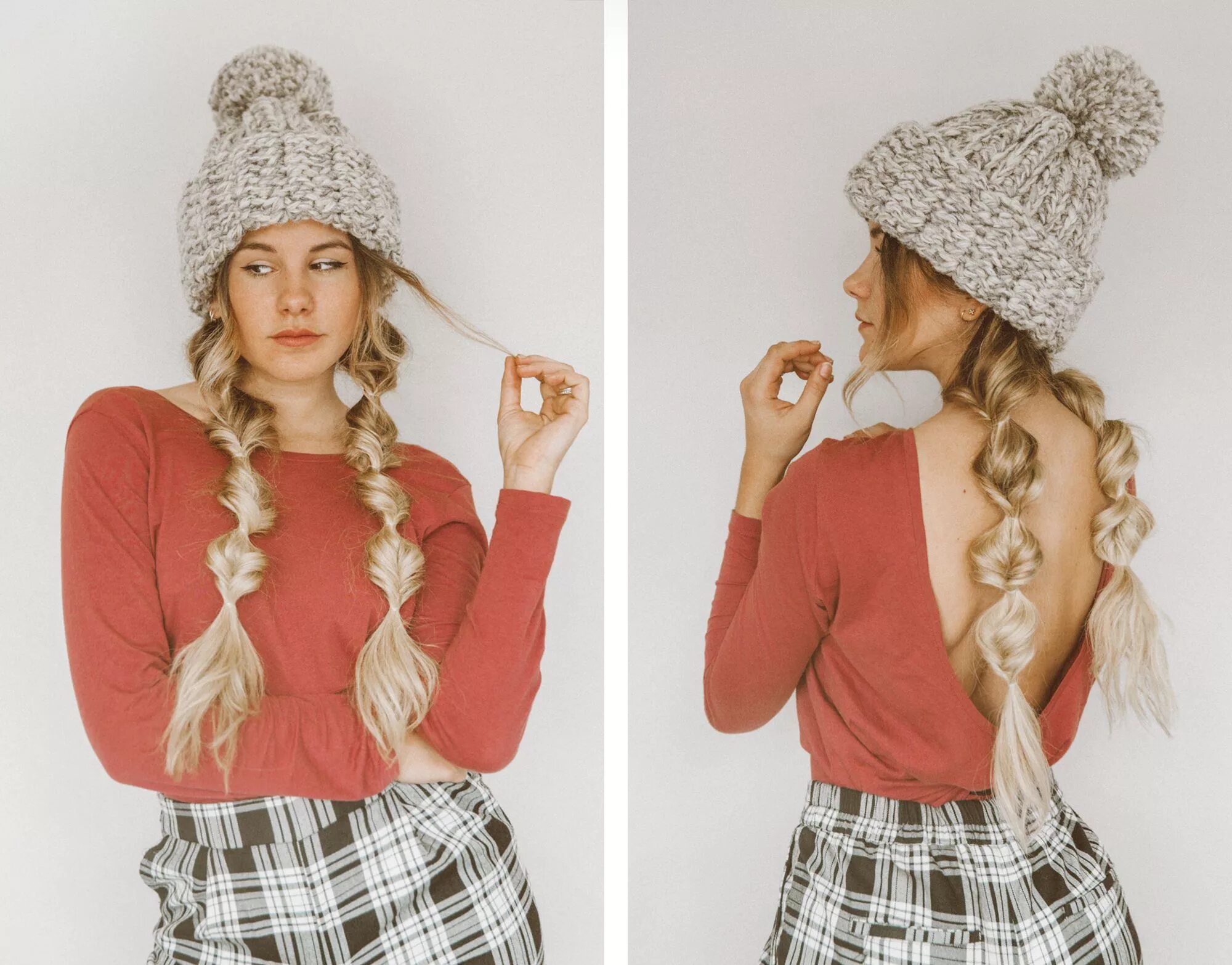 Прически на длинные волосы под шапку Tutorial: Winter Hairstyle With Beanie (thefashionfraction.com) Winter hat hairs