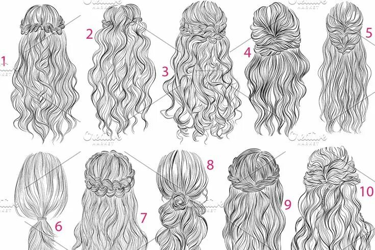 Прически на длинные волосы рисунки 10 Long romantic hairstyles Girl hair drawing, Hair sketch, Drawing hair tutoria