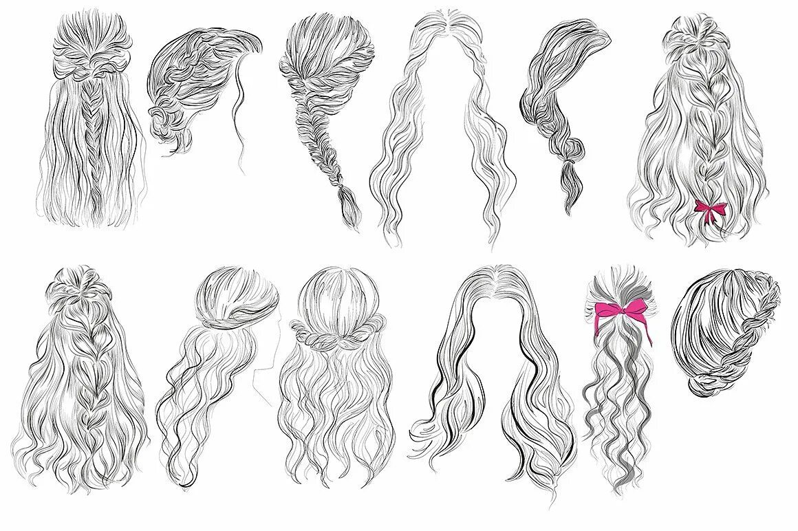 Прически на длинные волосы рисунки Hairstyles vector illustrations set Hair illustration, Hair vector, Drawing hair