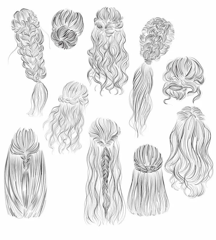 Прически на длинные волосы рисунки Hairstyles vector illustrations 2, an Illustration by esylvia Hair sketch, Hair 