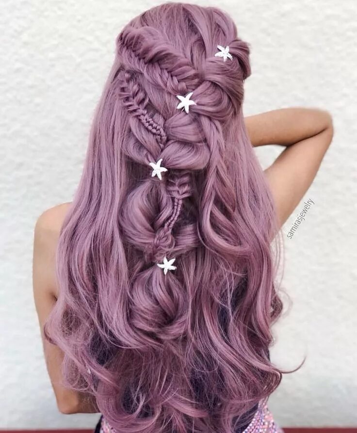 Прически на длинные волосы цвет волос Long Lilac Purple Wave Synthetic Lace Front Wig Hair color purple, Pink blonde h