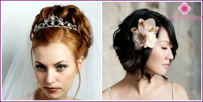 Прически на каре с диадемой Bride hairstyle for short hair, photo