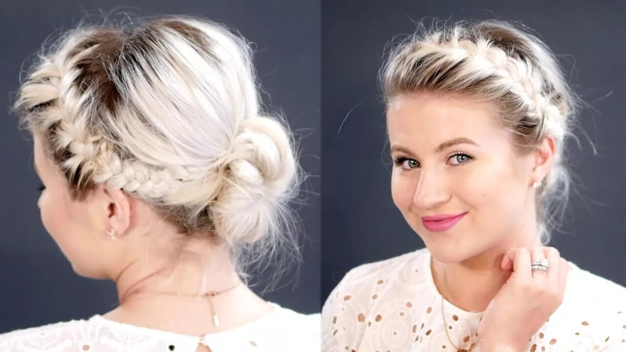 Прически на короткие волосы 5 класс French Braids Messy Bun For Short Hair Milabu - YouTube