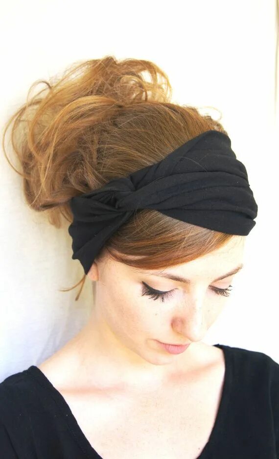 Прически на короткие волосы с повязкой Black Turban Headband - Etsy Scarf hairstyles, Headband hairstyles, Hair wraps