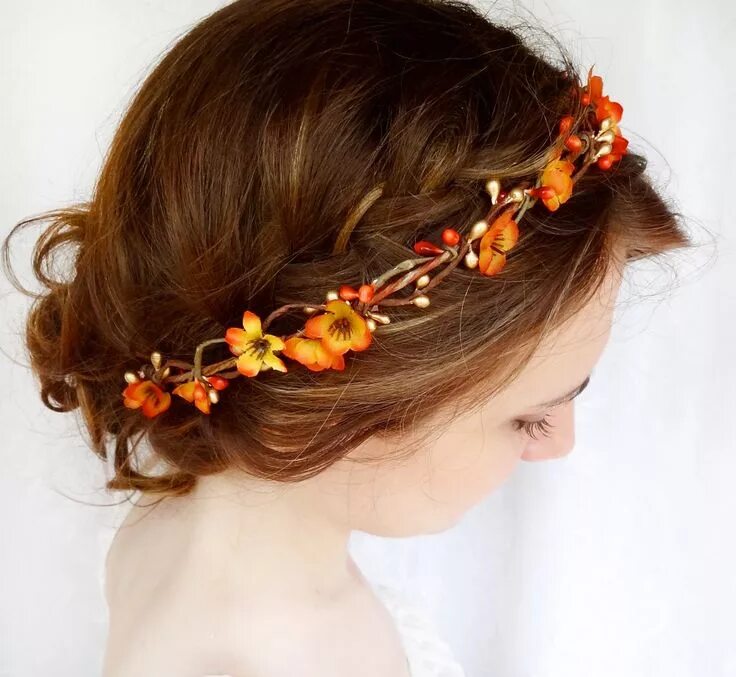 Прически на осень короткие волосы fall hair accessories, bridal hair circlet, autumn flower, burnt orange wedd. Ac