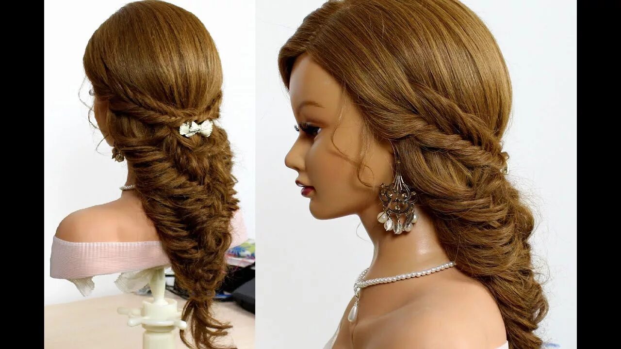 Прически на праздник на длинные Easy bridal hairstyle for long hair tutorial. Fishtail braids - YouTube