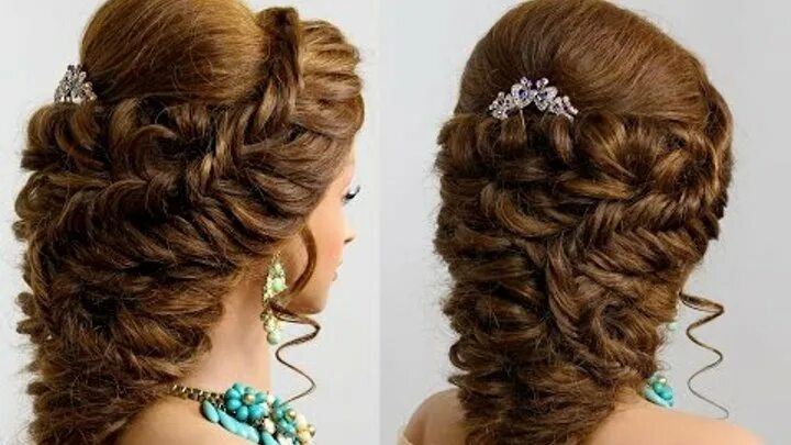 Прически на праздник на длинные Bridal prom hairstyle for long medium hair