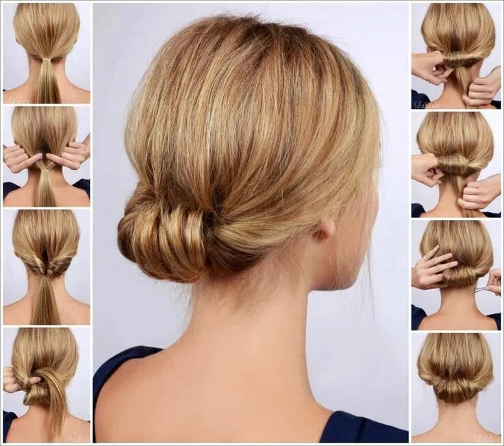 Прически на работу на среднюю длину Chic Low Rolled Updo Hairstyle Peinado de moño facil, Peinados fáciles para cabe