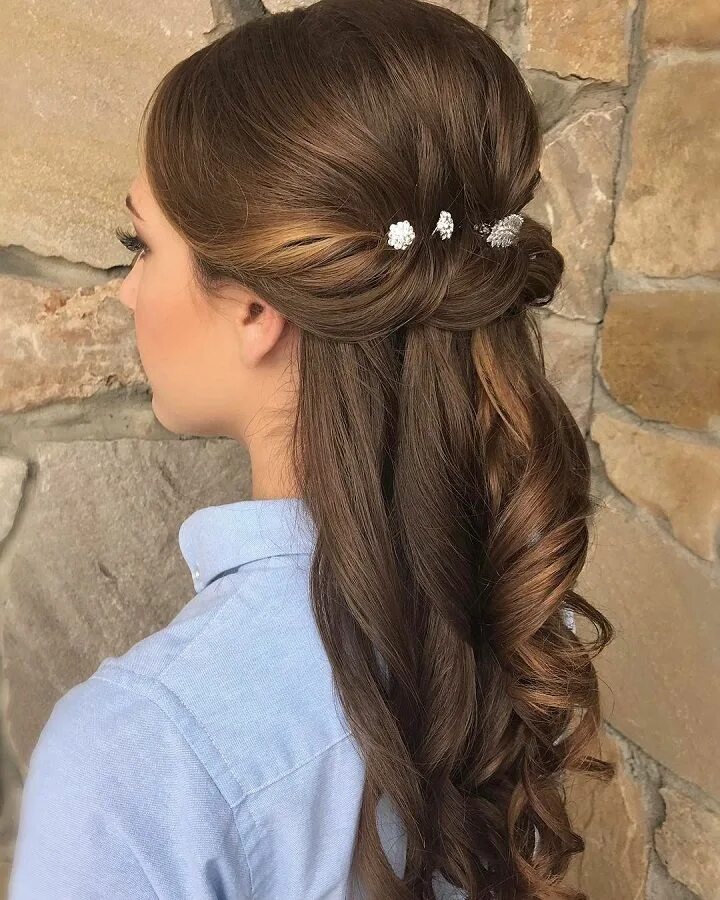 Прически на сентября на длинные волосы Pretty Half up half down wedding hairstyle - partial updo bridal hairstyle ideas