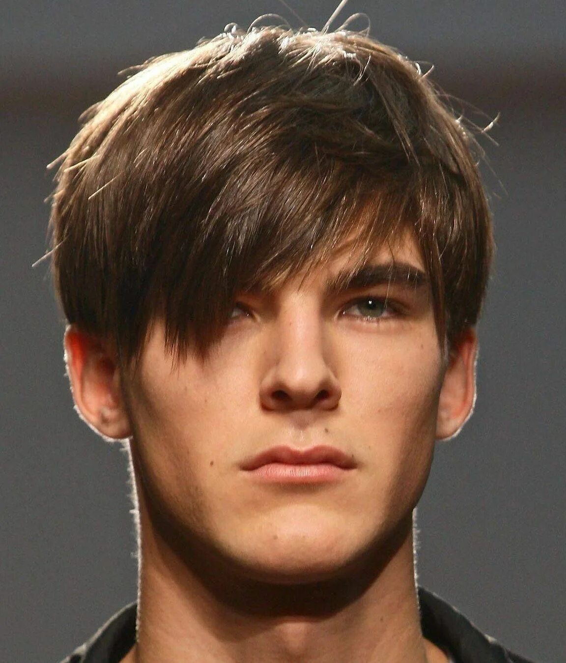 Middle Natural Straight Side Swept Fringes Men's Hairstyle Lace Front Human Wigs