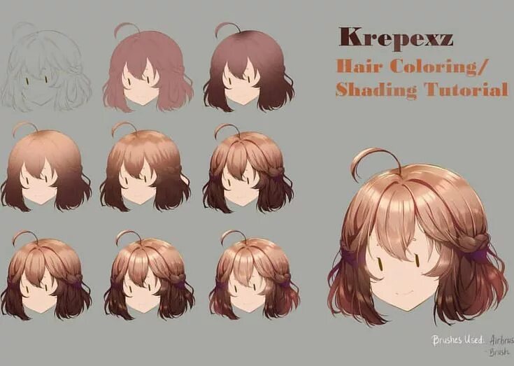 Прически на средние волосы туториал @art_reference_tips on Instagram: "Step by Step Hair coloring / shading tutorial