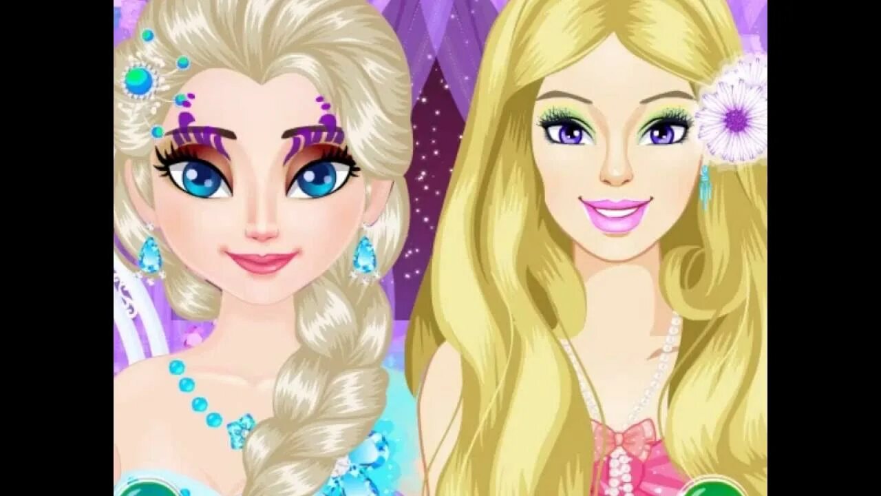 Прически одевалки для девочек играть Elsa vs Barbie Make Up Contest (Эльза против Барби: конкурс макияжа) - YouTube