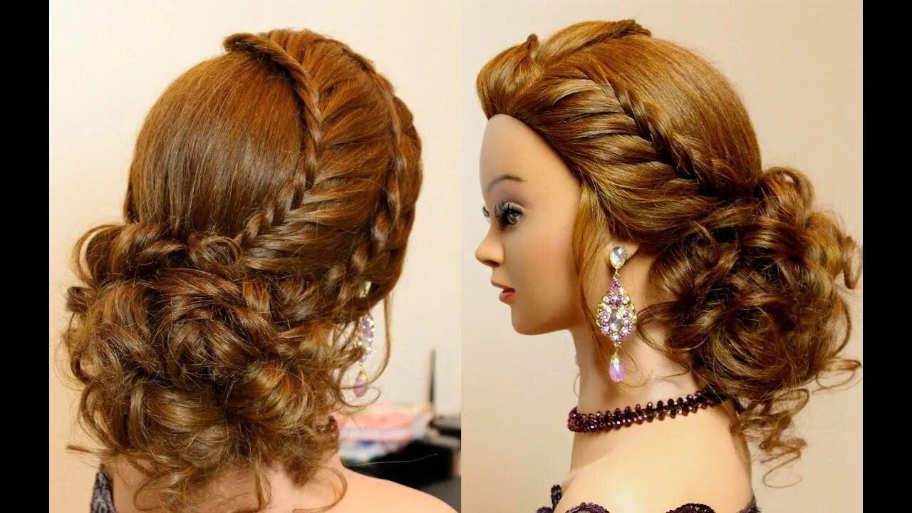 Прически плетение на длинные волосы для женщин Hairstyle for long hair tutorial. Cute prom updo with braids - YouTube