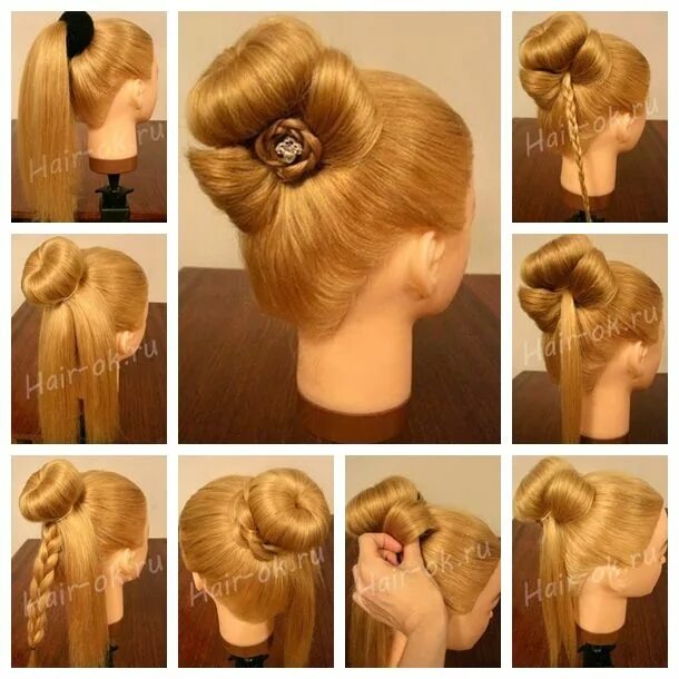 Прически поэтапно Wonderful DIY Bun with Cute Rose Bow Hairstyle Bow hairstyle, Diy hairstyles, Ha