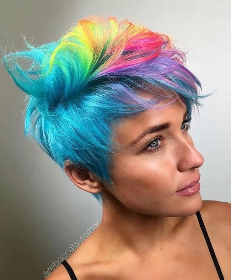 Прически покраски волос Pin on Hair Vivid hair color, Short rainbow hair, Bright hair