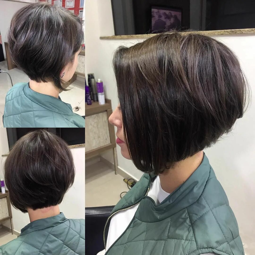 Прически после каре фото Short Brunette Stacked Bob with Front Fringe - The Latest Hairstyles for Men and