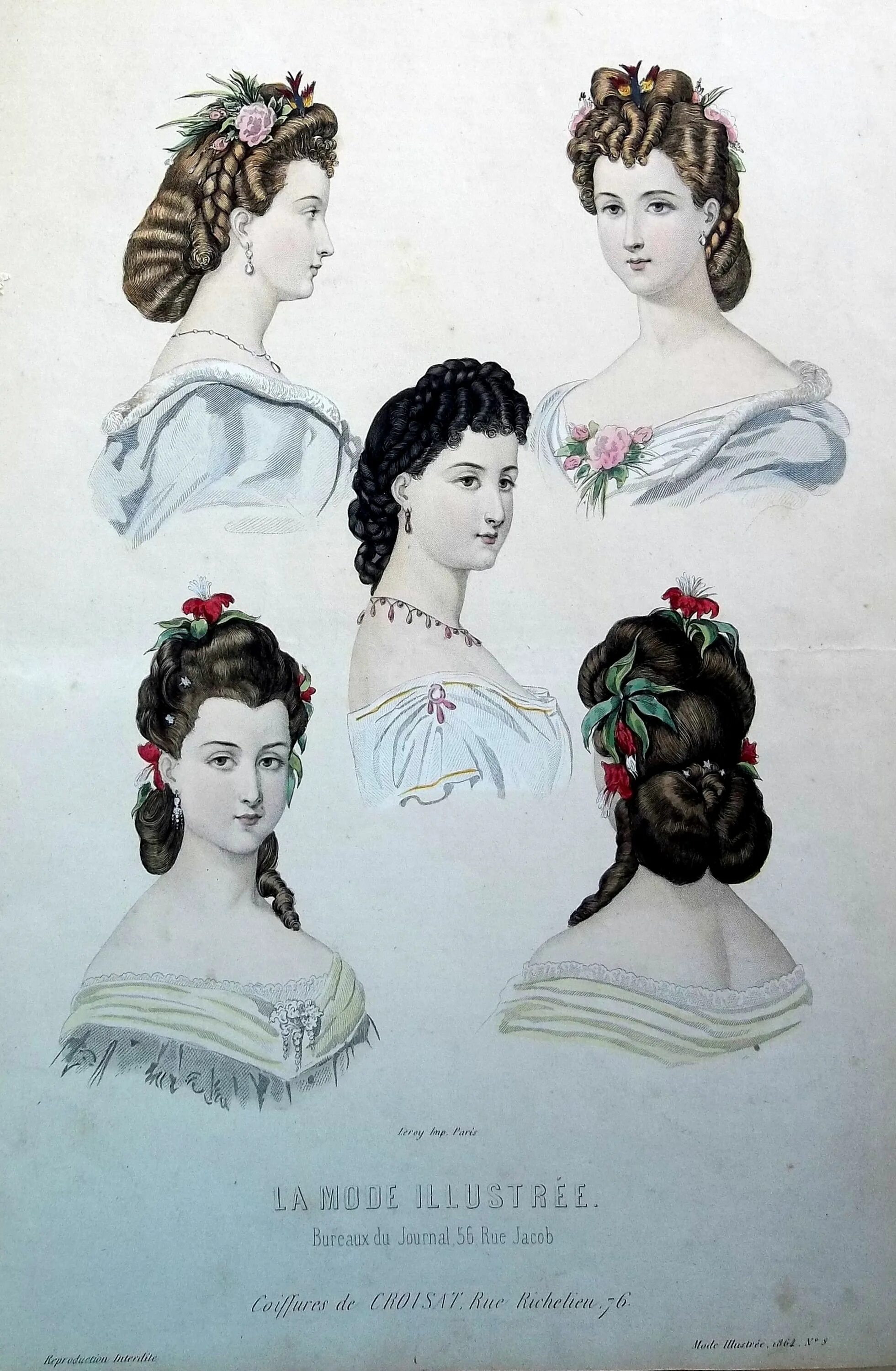 Прически пушкинских времен для девочек Victorian fashion plate from Journal de Demoiselles, 1860s Historical hairstyles