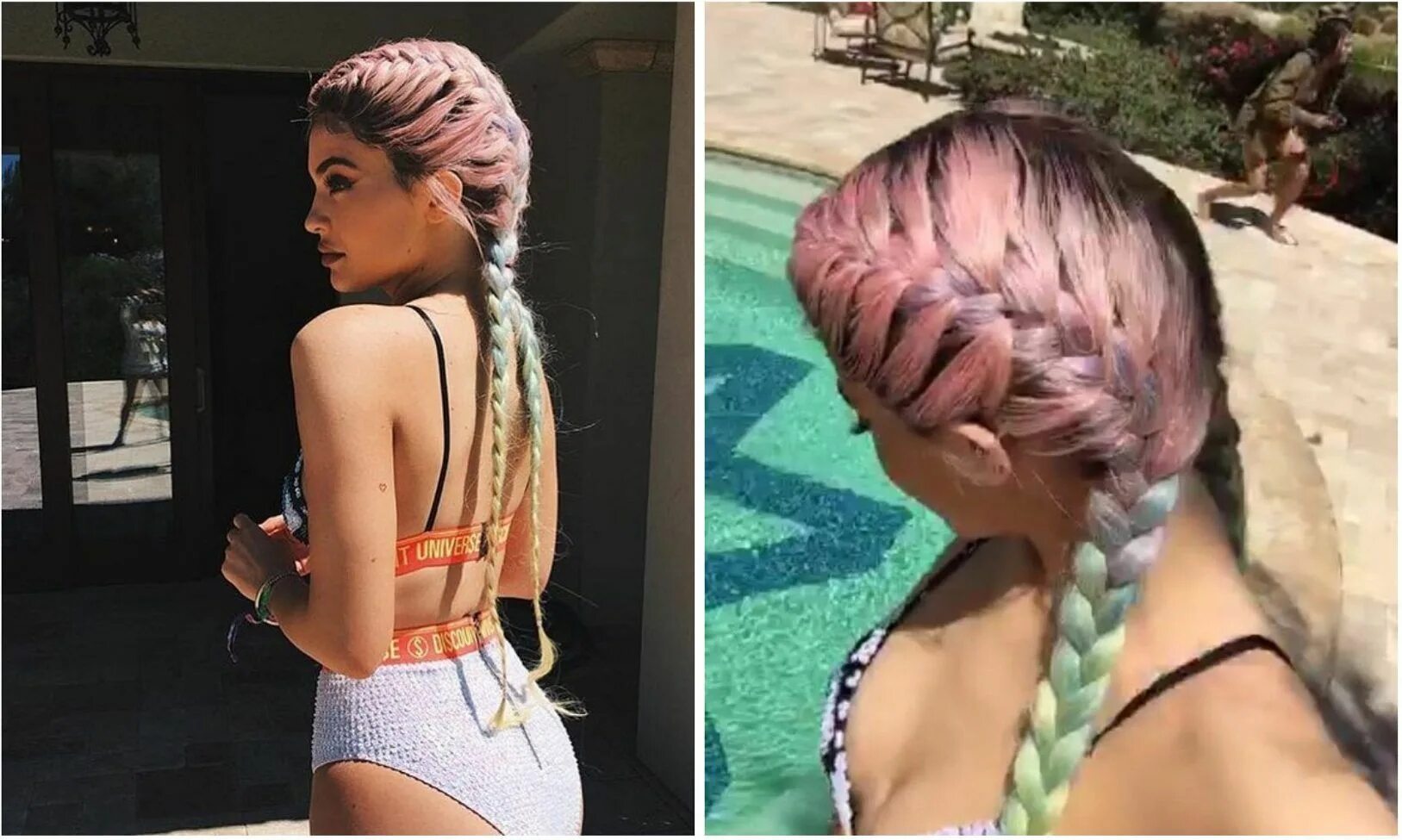 Прически с канекалоном на короткие волосы Kylie Jenner - Bronze nude makep and mermaid hair Ý tưởng kiểu tóc, Tóc cầu vồng