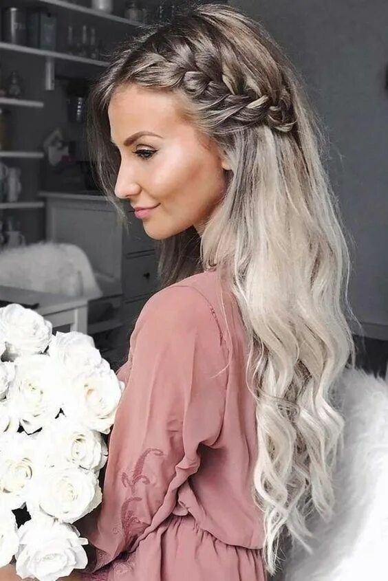 Прически с косой с распущенными волосами Half-up.Half-down Hairstyle for Brides - Fashion #hairstyleshalfuphalfdown Braid